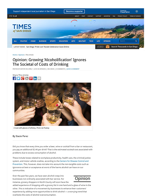 Times of San Diego - Alcoholification Article